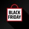 Minimalistic advertising concept with black friday shopping bag. White bag with red frame, shadow. Special offer sale template