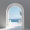 minimalistic arch gate view to a paradise vacation. Created with generative AI