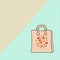 Minimalistic background with brown paper bag for groceries or food. Empty cardboard shopping bag for vegetables and