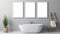 Minimalistic Bathroom Wall Decor: Three White Frames In Light Gray Style