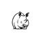Minimalistic Black And White Rhino Icon - Sketchy Caricature Style