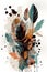 minimalistic Boho art design of BIRD Feather visible paint and ink strokes, muted color scheme, incorporating botanica