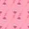 Minimalistic botanic outline tulips seamless pattern. Light pastel pink background with bright contoured elements
