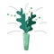 A minimalistic bouquet of decorative leaves in a green vase. Glass with delicate buds and leaves in an abstract