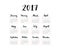 Minimalistic calendar, 2017 year. Week starts Sunday. Handwritten months. Black and white simple design, one sheet grid.