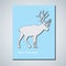 Minimalistic card with caribou. White deer on blue background. C