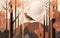 Minimalistic cartoonish bird in the forest. Beautiful illustration picture. Generative AI