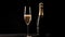 Minimalistic Champagne Bottle And Glass On Black Background