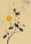 Minimalistic collage of orange tree and a yellow sun on neutral gray background. Surreal collage-style paintings