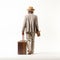 Minimalistic Composition Of Older Man With Brown Hat And Luggage