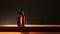 Minimalistic Dark Amber Glass Pump Bottle on Wooden Cut Podium with Back Light AI Generated