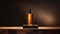 Minimalistic Dark Amber Glass Pump Bottle on Wooden Cut Podium with Back Light AI Generated