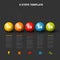 Minimalistic dark five steps template with color bouncing balls