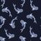 Minimalistic dark seamless pattern with little whale sharks silhouettes. Navy blue background