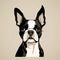 Minimalistic Design: Colorized Portrait Of Boston Terrier Dog With Americana Iconography