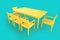 Minimalistic dining table with set of chairs. 3D Rendering