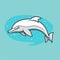 Minimalistic Dolphin Illustration: Simplistic Cartoon Doodle In White And Cyan