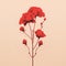 Minimalistic Dreamlike Illustration Of Red Flowers On Tan Background
