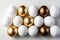 Minimalistic elegance white and gold Easter eggs, flat lay