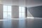 Minimalistic exhibition interior with copy space on wall