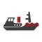 Minimalistic flat schematic ship isolated black and red illustration