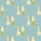 Minimalistic garden tool seamless pattern. Shovel and rake silhouettes in yellow tones on blue background