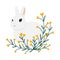 Minimalistic gray rabbit with a bush with yellow bells in doodle style.