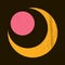 Minimalistic grunge round sign of planet and crescent moon