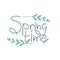 Minimalistic handwritten lettering of spring time with delicate graceful plant twigs