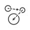 A minimalistic icon of moving from one point to another. An image of three spheres and arrows between them from one to