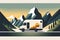 Minimalistic Illustration of a Reliable Delivery Truck on a Serene Mountain Path