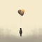 Minimalistic Illustration: Small Boy With Balloons In The Sky