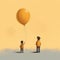 Minimalistic Illustration: Small Man Holding Balloon In The Style Of Alex Andreev