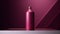 Minimalistic image of a pink shampoo bottle in the center of the podium. Luxurious studio lighting. Generative AI