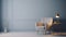 Minimalistic interior with arm chair and a lamp in an empty room. Generative Ai