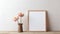 Minimalistic Japanese Design: Empty Frame And Single Aster On Gray Wall