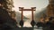 Minimalistic Japanese Inspiration: A Serene Tori Gate Amidst Majestic Mountains