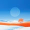 Minimalistic Landscape in Complementary Colors - Blue and Orange