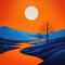 Minimalistic Landscape in Complementary Colors - Blue and Orange