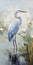 Minimalistic Landscape Painting: Blue Heron In Acrylic Molding And Thick Impasto