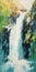 Minimalistic Landscape Painting: Waterfall In Monet\\\'s Style