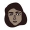 Minimalistic linear isolated female portrait. Brown face with dark eyes. Iranian, Turkish, Saudi Arabia facial features. Middle