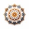 Minimalistic Mandala Flower: White, Blue, And Brown Woodcarving Design