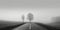 Minimalistic misty empty road. Foggy highway. Mystery travel concept. Generative AI