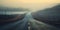 Minimalistic misty empty road. Foggy highway. Mystery travel concept. Generative AI