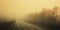 Minimalistic misty empty road. Foggy highway. Mystery travel concept. Generative AI