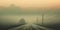 Minimalistic misty empty road. Foggy highway. Mystery travel concept. Generative AI