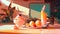 Minimalistic Neon Sundae Dessert Still-life With Art Painting By Atey Ghailan, James Gilleard, And Greg Tocchini