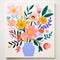 Minimalistic Oil Painting Of Vintage Blue Vase With Colorful Flowers