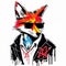 Minimalistic One-line Fox Drawing In Basquiat Style - Png Mascot Emblem